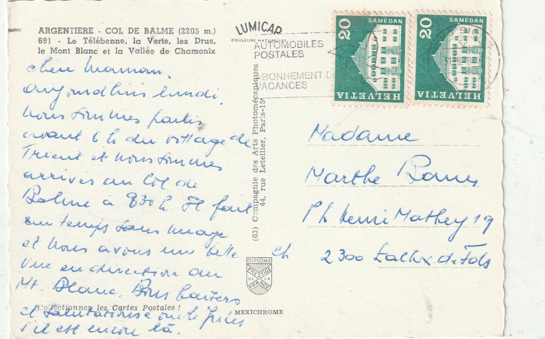Cartoline postali: Skilift Chamonix – Usato da Lumbrein venduto da made02 1