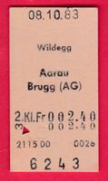 KARTON BILLETT, WILDEGG - BRUGG(AG), 2.KLASSE, EINFACH. 1983