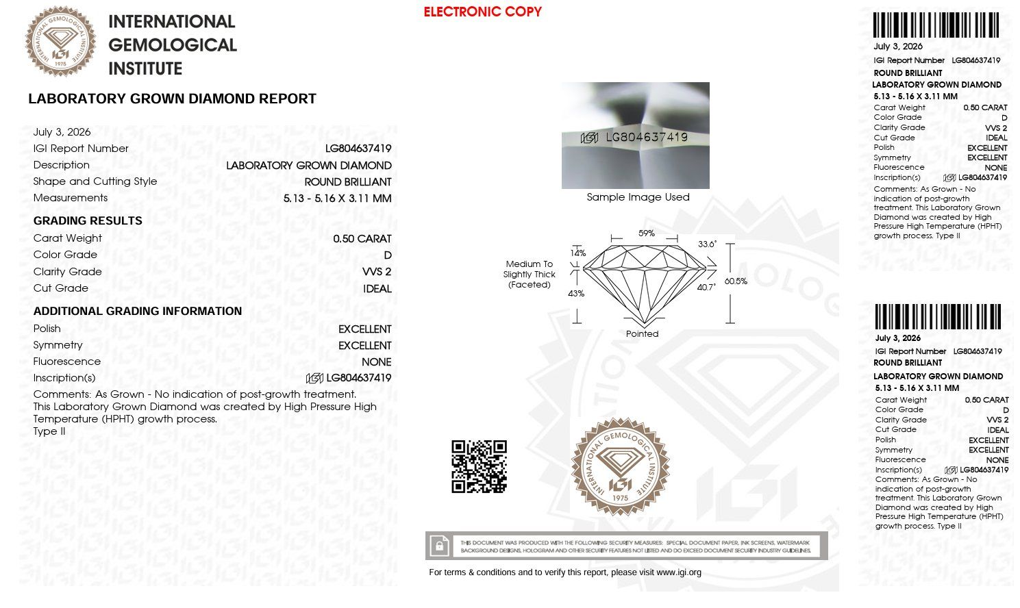 Orecchini pendenti & Orecchini a lobo: Titan Ohrstecker 1.0ct (2x0.5ct) Labor-Diamant D/VVS2 IGI – Nuovo e nell'imballaggio originale da Wallenwil venduto da labgrown.ch 4