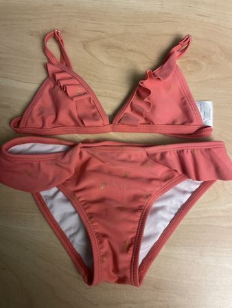 Mädchen Bikini Gr. 128, Coral, Rüschen