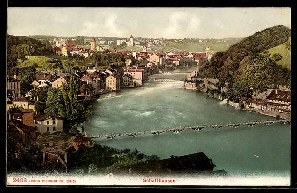 Cartoline postali: AK Schaffhausen, Teilansicht mit Brücke – Usato da Berlin venduto da bartko-reher
