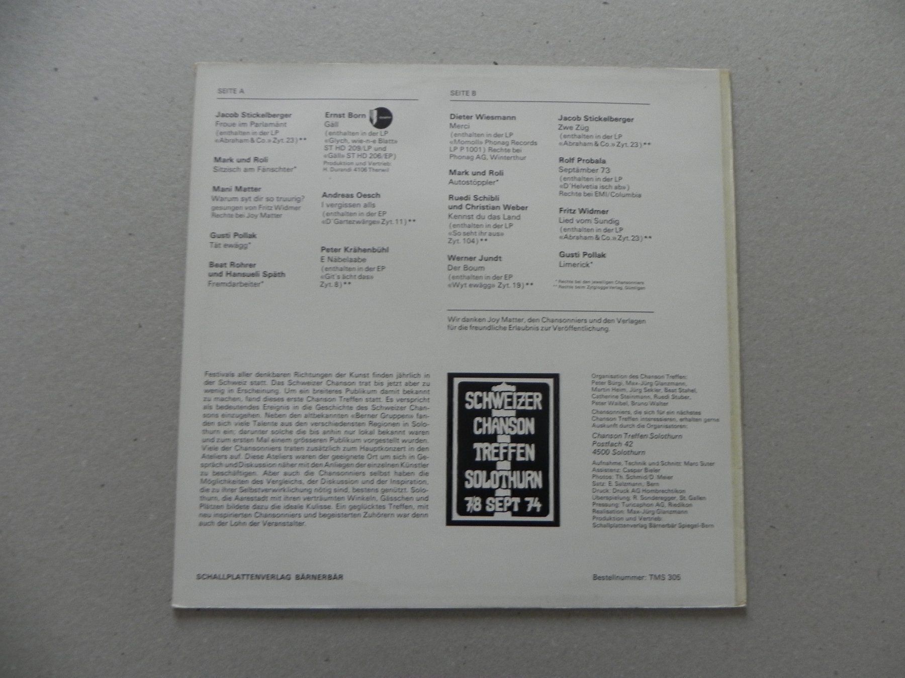 Dischi in vinile: LP Schweizer Chanson Treffen Solothurn – Usato da Siebnen venduto da krimsie 1