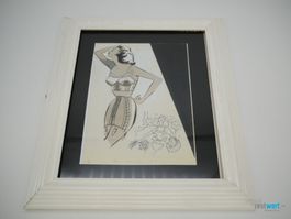 Vintage Modeillustration Libelle Druck Holzrahmen