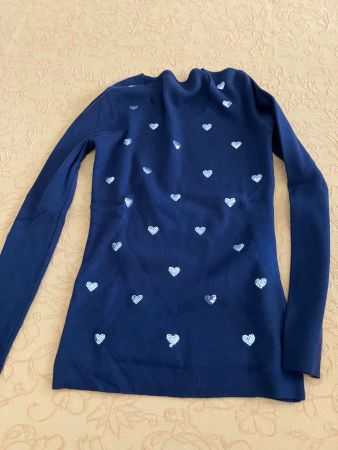 Pullover blu cuoricini tg. S/M misto viscosa