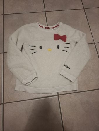 Süsser Hello Kitty Pulli Gr. 134/140 Teddyplüsch weiss
