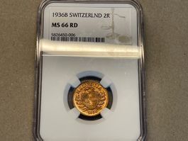 Schweiz 2 Rappen 1936 NGC MS66 RD Kabinettstück