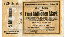 Idar Birkenfeld 5Mil. Mark Serie A 15.08.1923 SS++-VZ