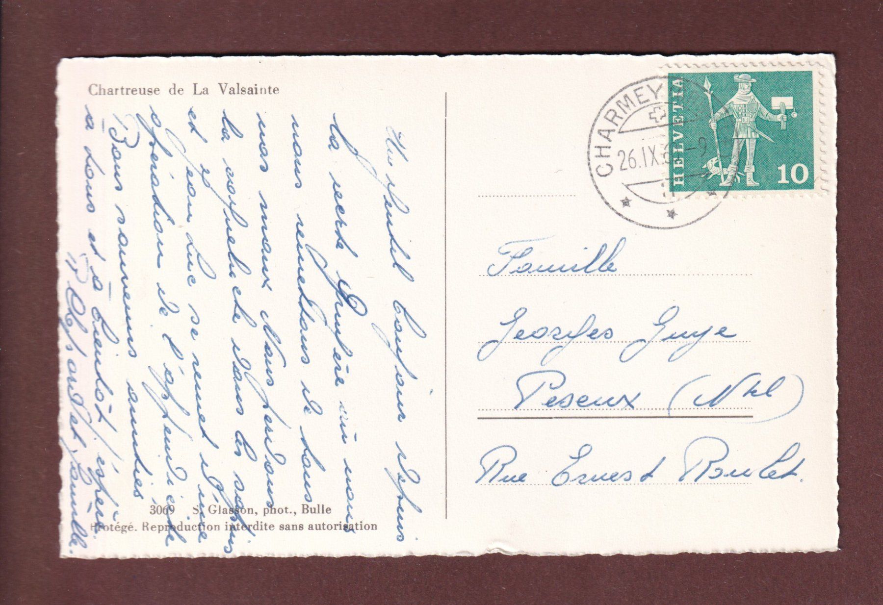 Cartoline postali: CHARTREUSE DE LA VALSAINTE - 1960 – Usato da Pully venduto da nicecards-shop 1