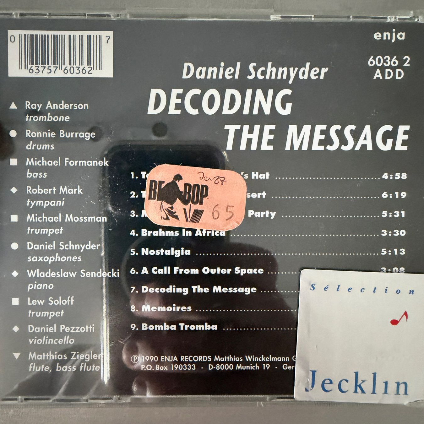 CDs: Daniel Schnyder – Decoding The Message (CD Enja) 1990 Soloff – Gebraucht aus Zug von Mirare9 3