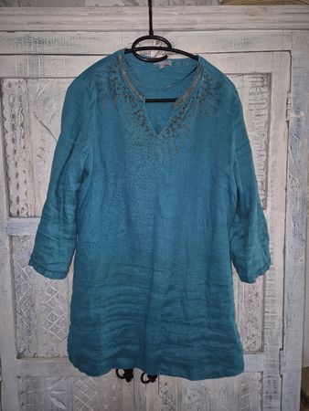 Addison Leinen Tunika Türkis Gr. 40 Sommer Strand Top