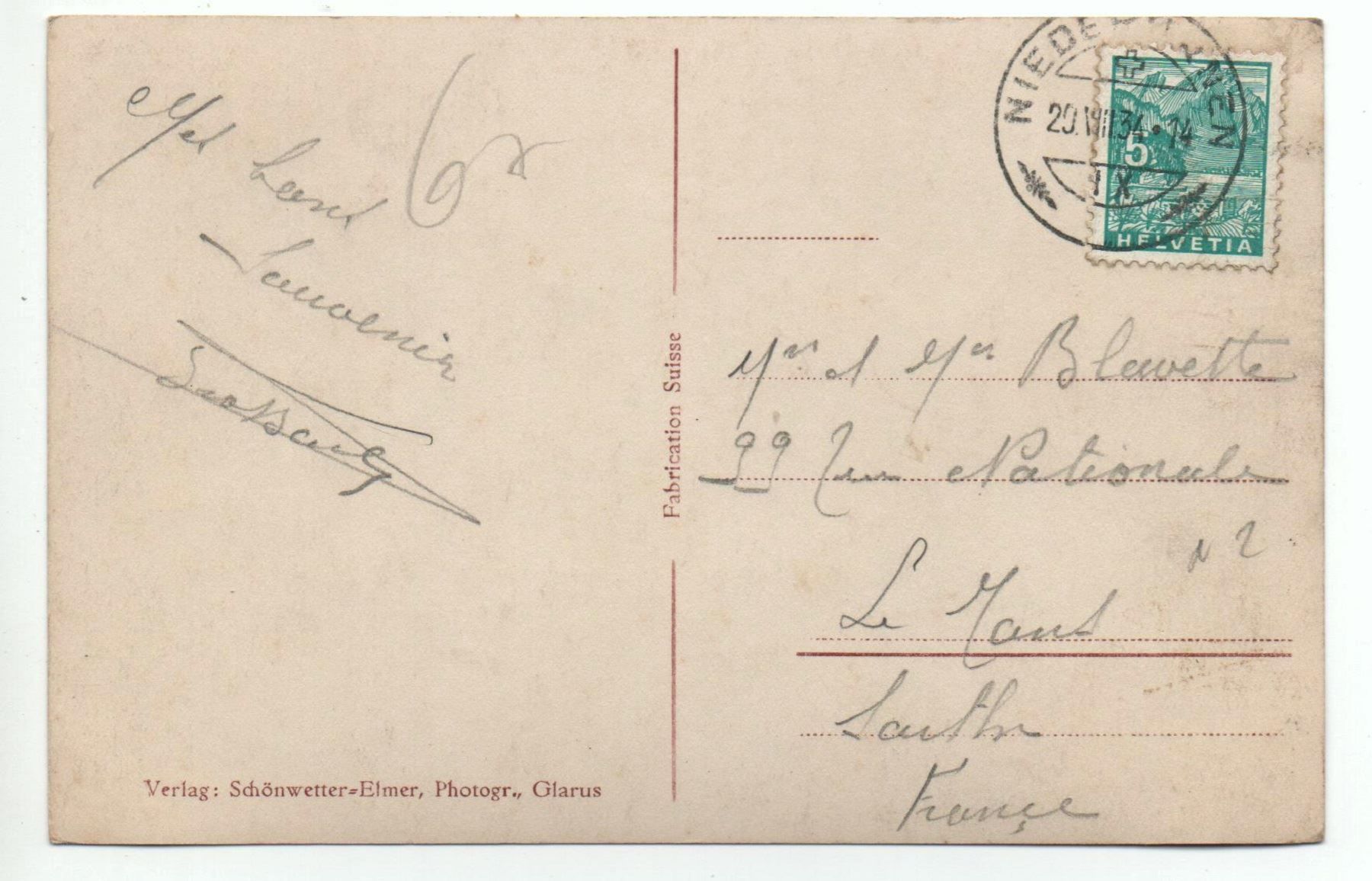 Cartoline postali: NIEDERURNEN Schlössli, Fabrik – Usato da Jona venduto da philajona 1