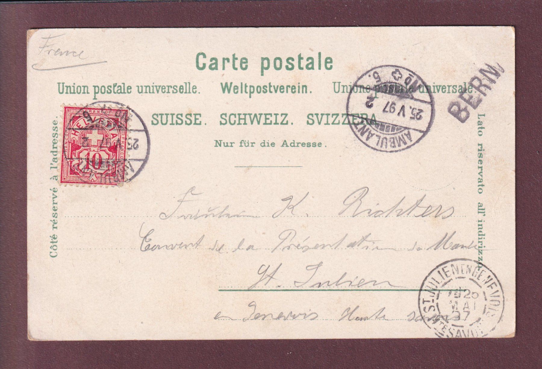 Cartoline postali: GRUSS AUS BERN - 1897 - Litho Blümlein – Usato da Pully venduto da nicecards 1