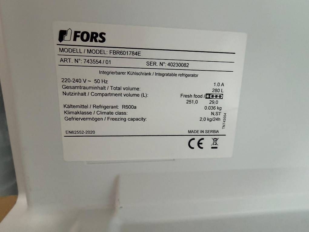Frigoriferi: FORS Kühlschrank Einbau - FBR 601780 E – Nuovo (secondo la descrizione) da Egg b. Zürich venduto da Appi11 1