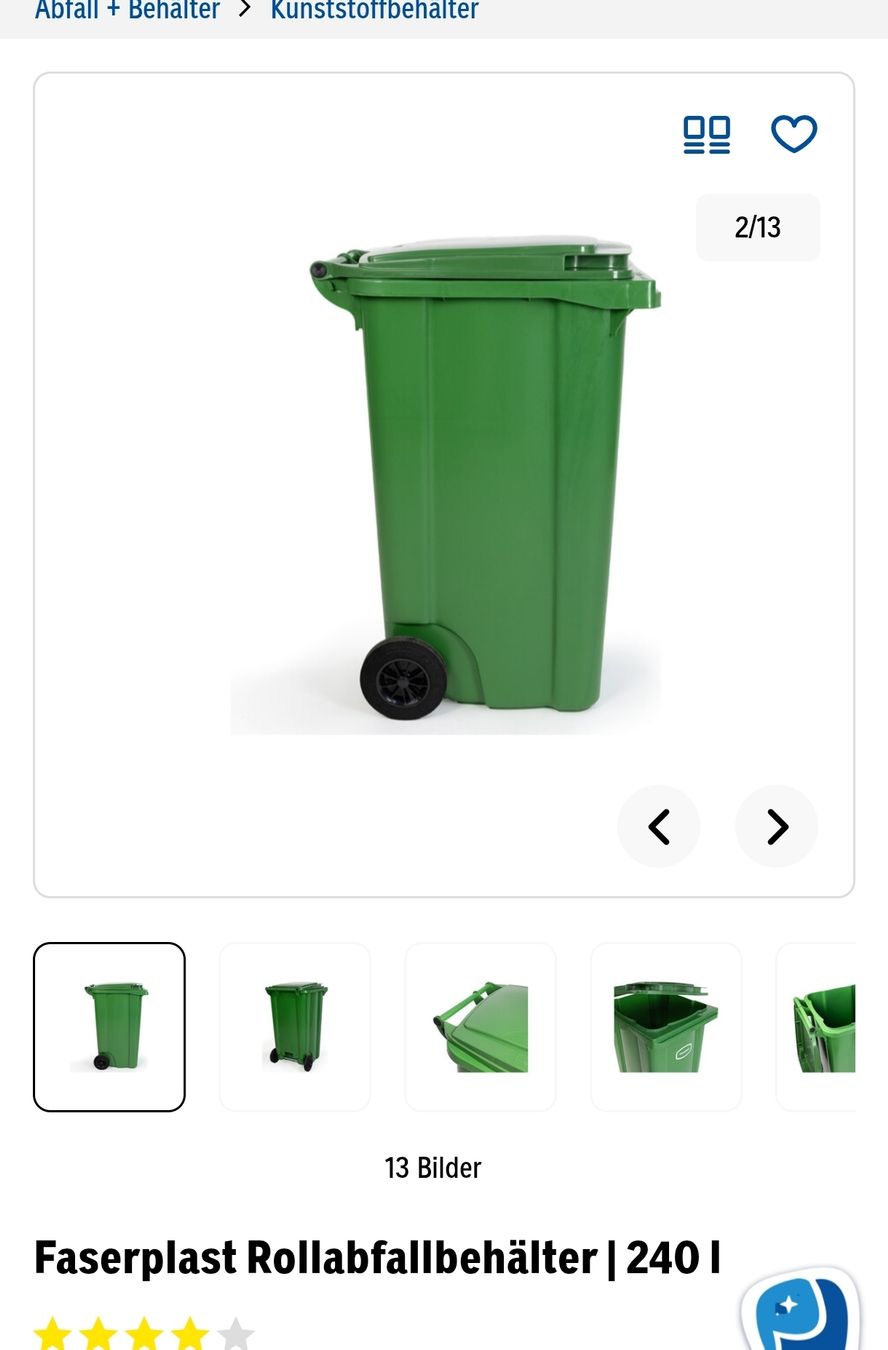 Altro per Ufficio & Commercio: Faserplast Rollabfallbehälter grün 240 l 109 cm – Usato da Kriens venduto da Xonox 1