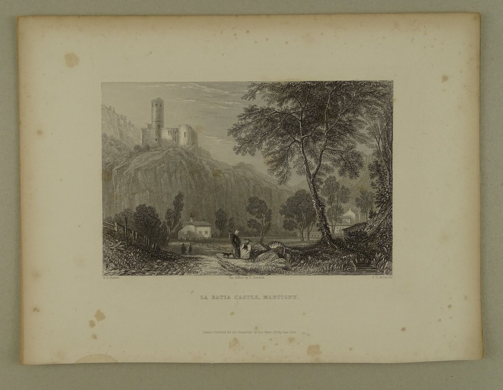 Incisioni: MARTIGNY LA BATIA, STAHLSTICH NACH BARTLETT 1836 – Usato da Grüningen venduto da Kartensammler 1