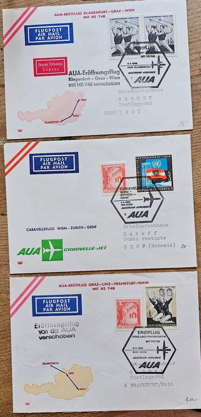 Alle Briefmarken: Österreich  3 Erstflug Briefe – Neu (gemäss Beschreibung) aus Les Valettes von Nuba1