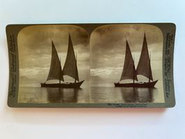 Stereo-Karte 1901 Genfersee Segelschiff bei Montreux