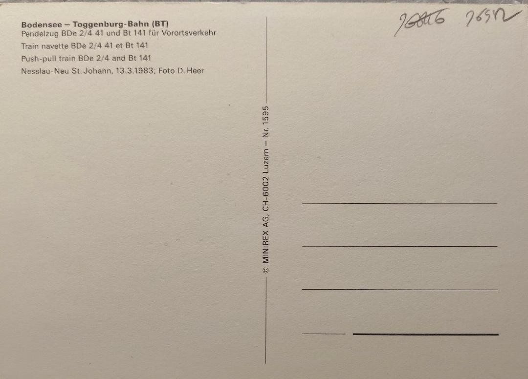 Cartoline postali: Bodensee-Toggenburg-Bahn -  B T  -  BDe 2/4 – Usato da Delémont venduto da Domdom1 1