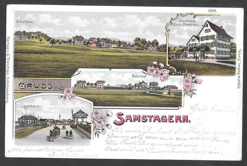 Samstagern Lithografie Bahnhof Gasthaus Sternen Lagerhaus (Gebraucht ...