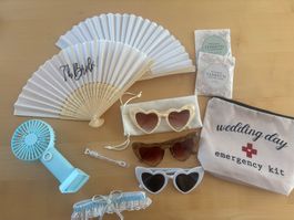 Hochzeits-Set Braut Fächer Sonnenbrillen Handventilator neu