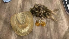 Westernhut mit Perücke und Sonnenbrille, Partyzubehör