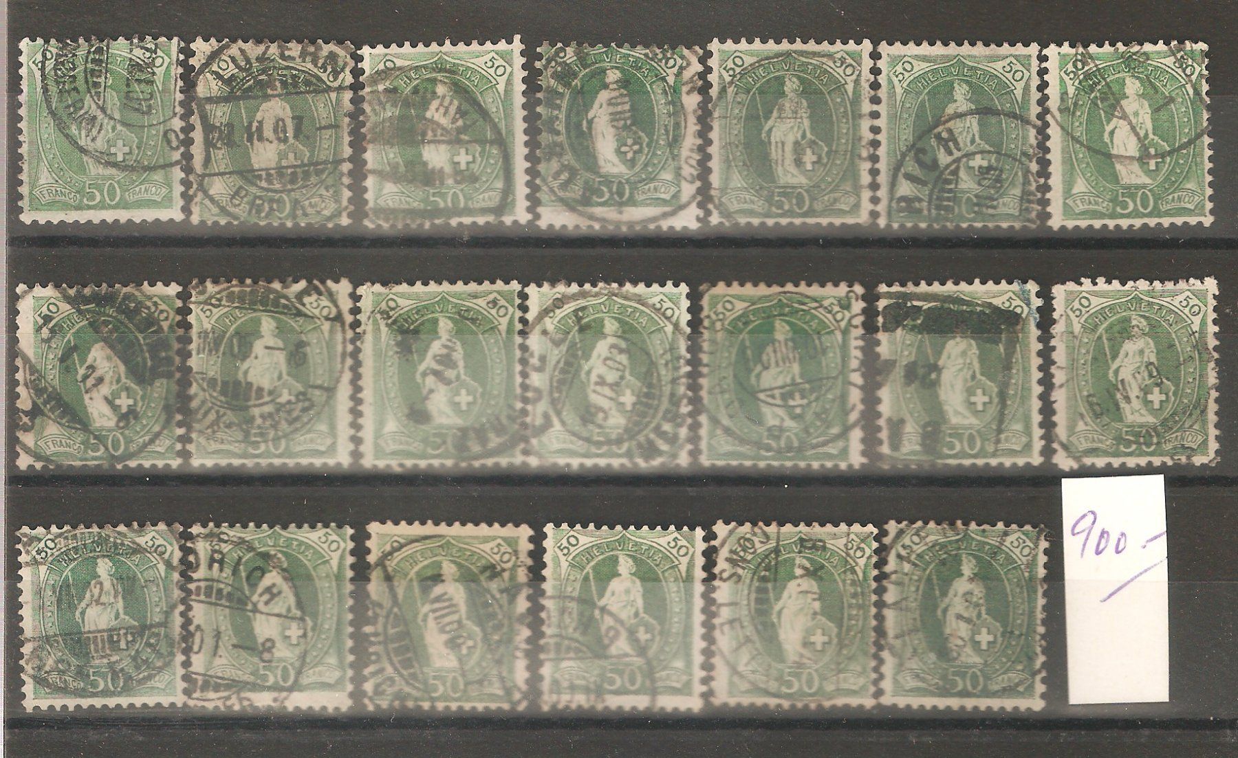 Alle Briefmarken: Stehende Helvetia  50 Rp. 20x feinst gest. – Gebraucht aus Lausanne von Whorvath