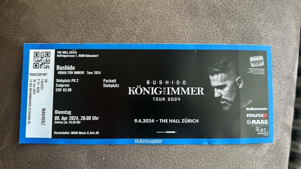 Bushido König für immer Konzert Zürich Stehplatz Ticket Kaufen auf