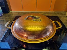 Kupferpfanne mit Deckel, Hummergriff, Vintage Deko Topf