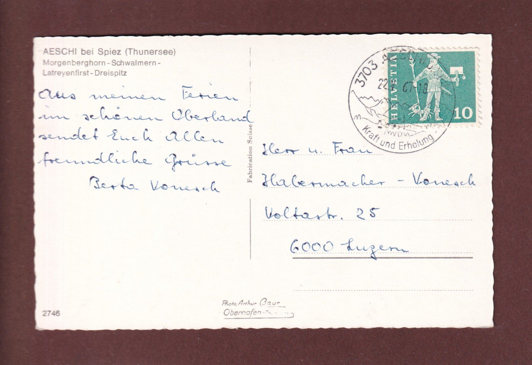 Cartoline postali: AESCHI bei Spiez - Kirche - 1967 – Usato da Pully venduto da nicecards 1