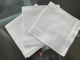 3x SERVIETTEN LEINEN HANDARBEIT mit MONOGRAMM, ALT, TOP!