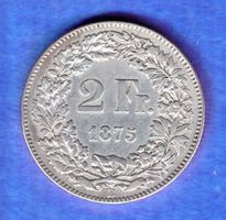 Schweizer münzen 2 franken 1875 sehr selten-very rare