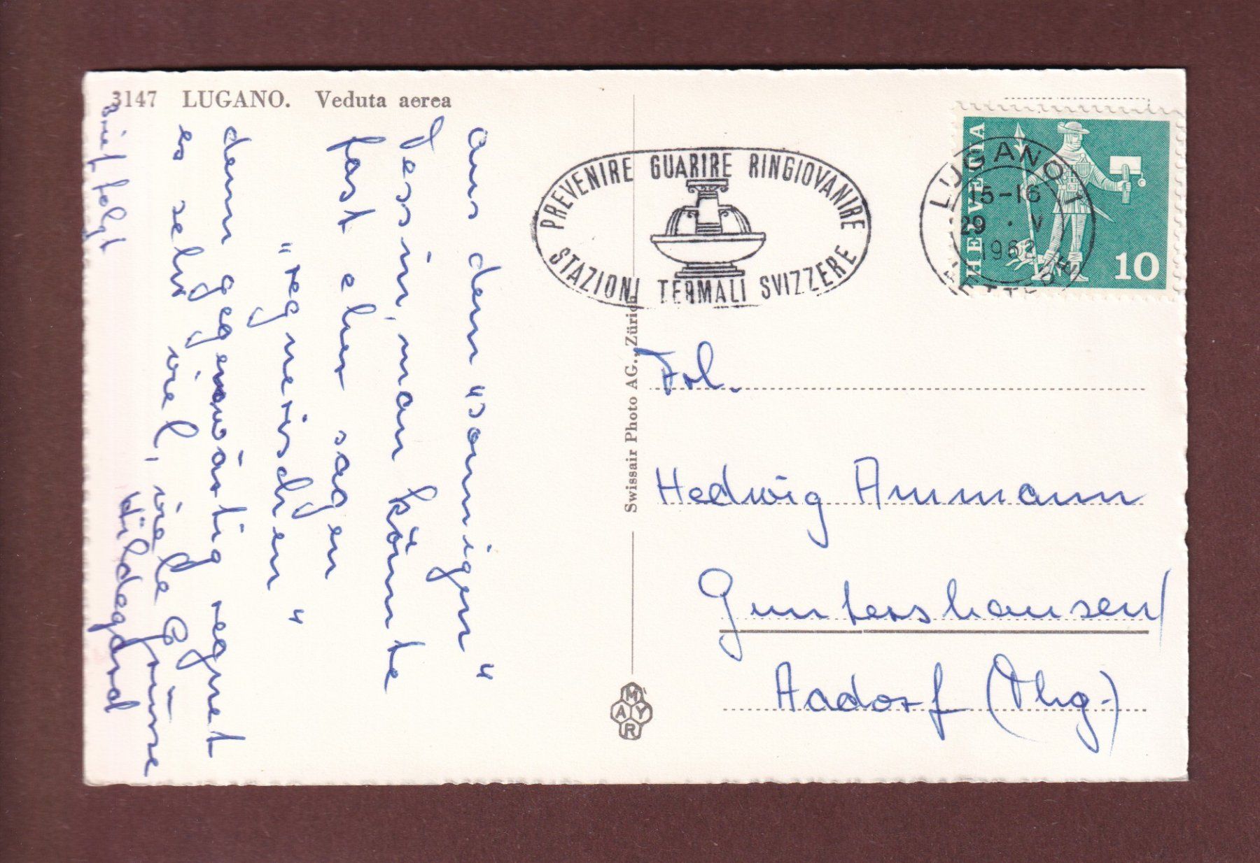 Cartoline postali: LUGANO - Veduta aerea - 1962 – Usato da Pully venduto da nicecards-shop 1