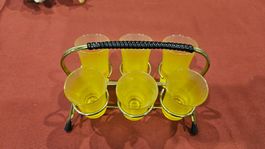 6 cicchetti in vetro giallo con supporto in metallo