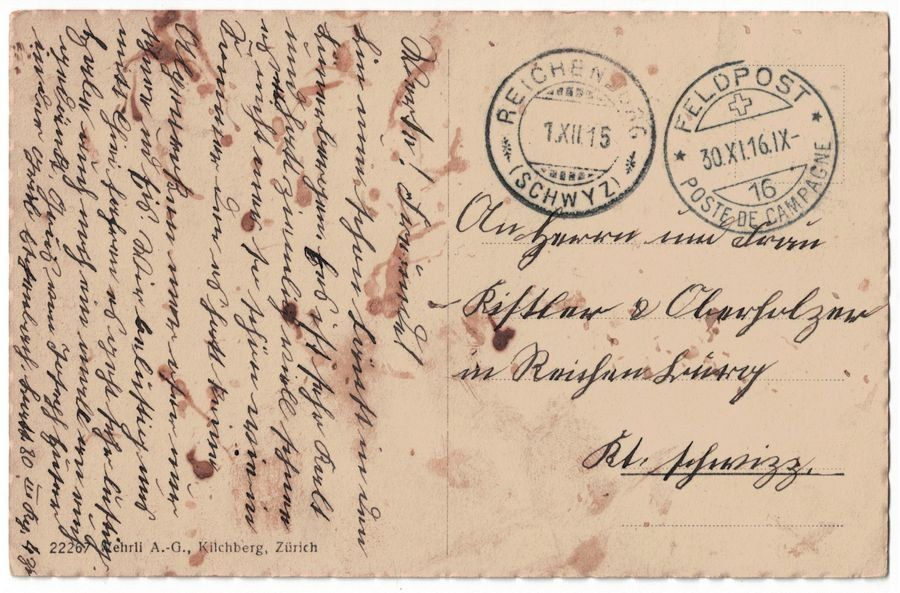 Cartoline postali: Samaden, Eisfeld, Feldpost 1915 – Usato da Frauenfeld venduto da POML 1