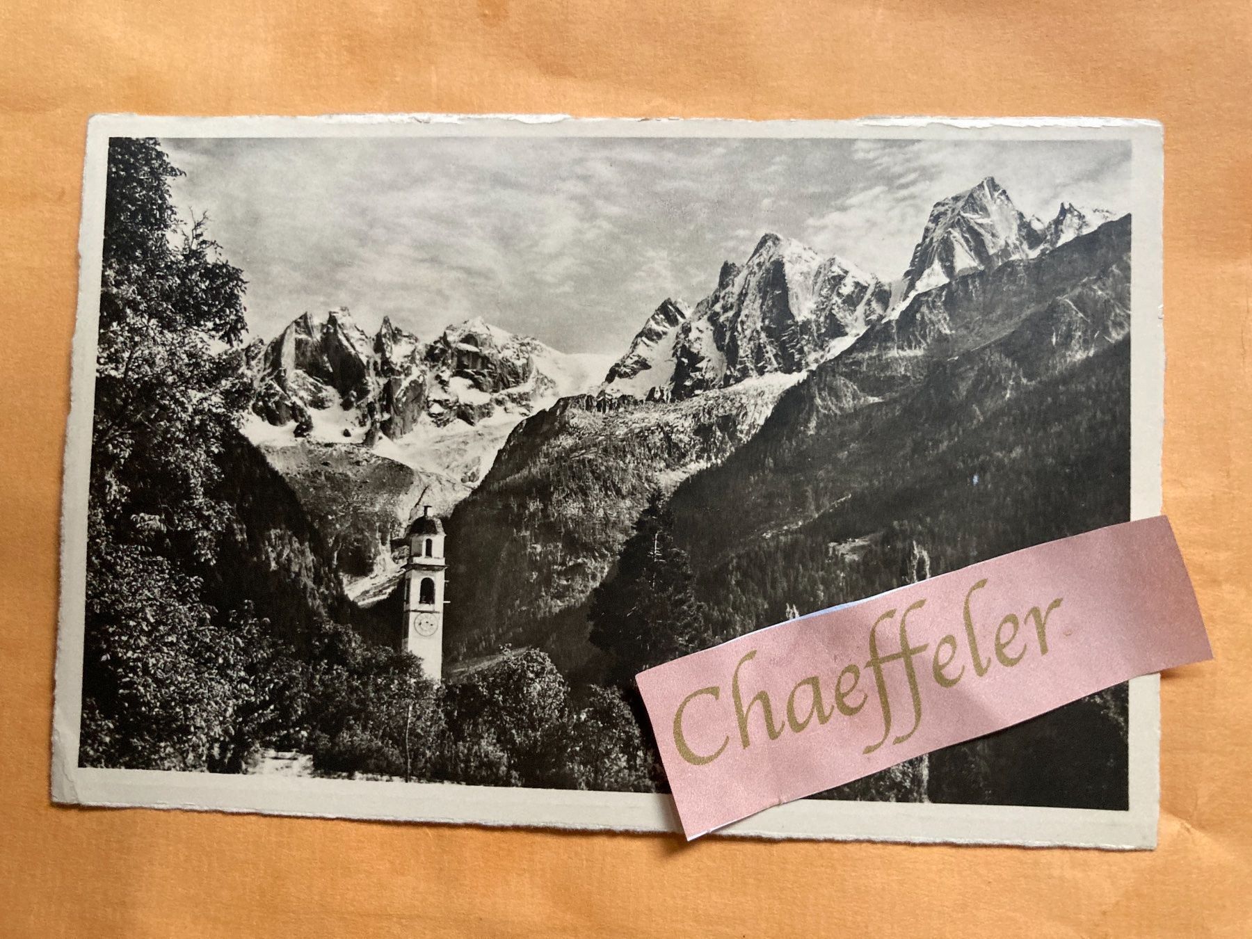 Cartoline postali: 1947 Soglio.  Blick auf Bindesca-Gruppe – Usato da Zürich venduto da Chaeffeler