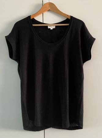 MAISON 123 T-shirt noir 100% lin L porté 2x