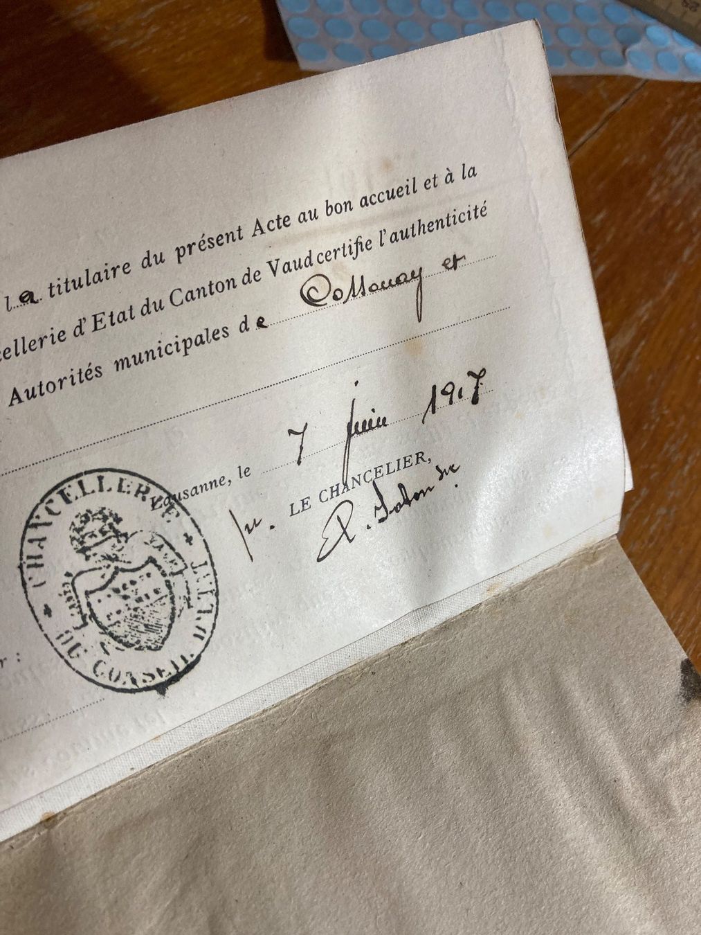Documenti: Acte origine Guex Cossonay 1917 – Usato da St-Cierges venduto da LeRegain 3
