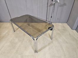 1970 Coffee-Table, Couchtisch Rauchglas Stahlrohr verchromt