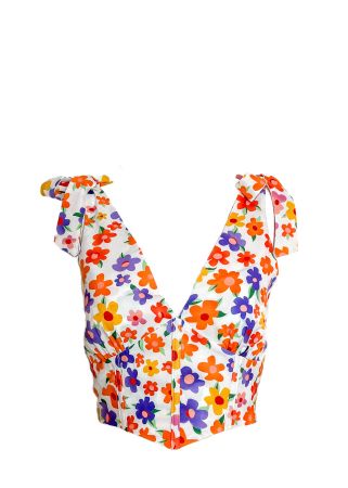 Geblümtes Crop Top mit Reissverschluss