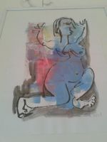 Original Zeichnung "Akt blau" Unikat gerahmt NEU