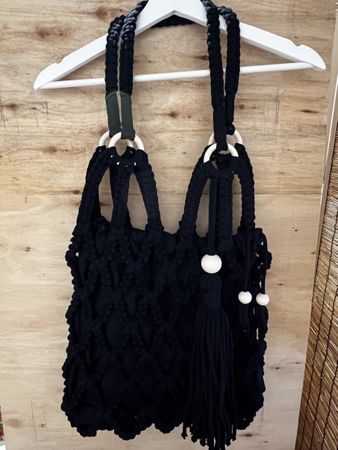 Makramee Tasche Boho Ibiza Style Hamdarbeit schwarz NEU