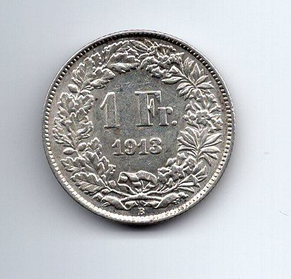 Tutti le monete: (608) Schweiz, 1 Franken 1913, stgl – Usato da Rüthi (Rheintal) venduto da erdnuessli1 1