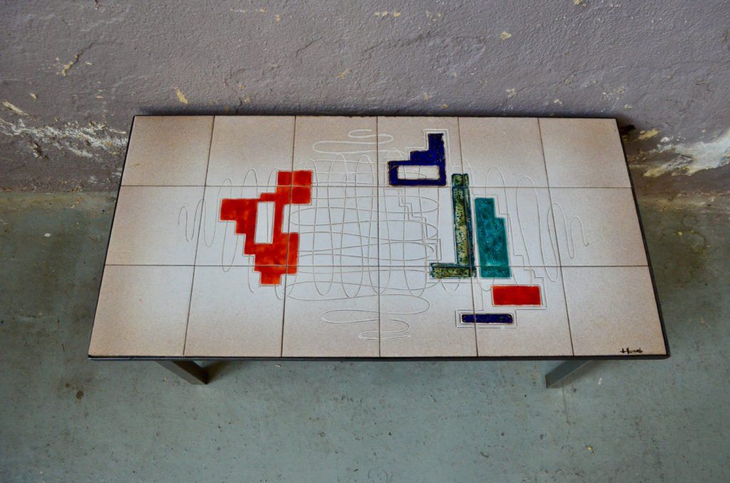 Tavoli: Table basse en céramique au décor abstrait multicolore – Usato da COLMAR venduto da Sophiebellelurette 7