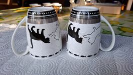 2er Set Tassen Cucina&Tavola mit Katzenmotiv, neuwertig