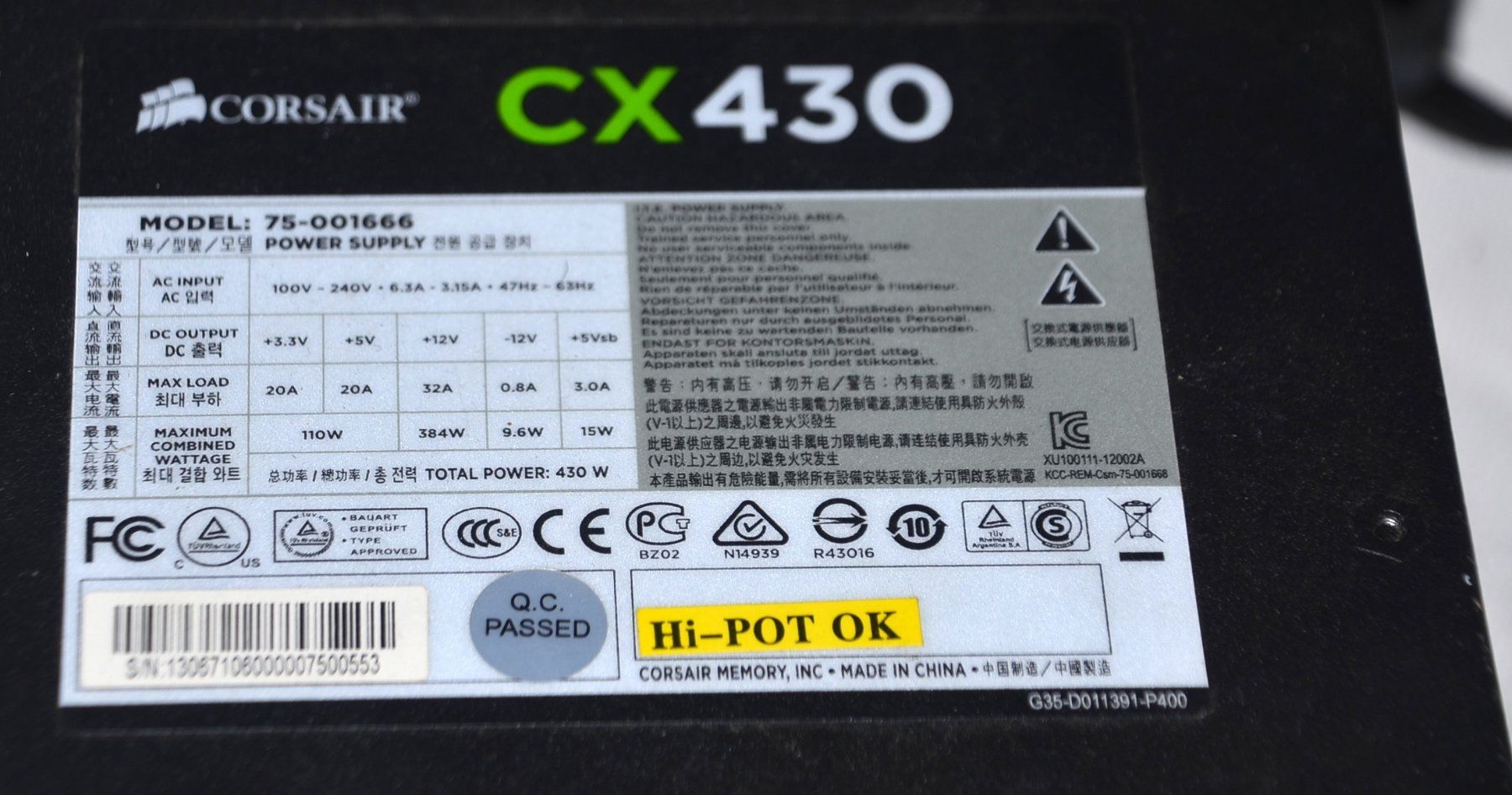 Corsair PCs: PC-Netzteil Corsair CX430 Alimentation PC – Neu (gemäss Beschreibung) aus Collonges von arashee 3