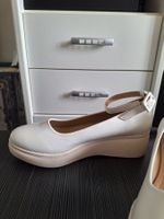 Weisse Plateau Schuhe mit Fesselriemen Gr. 38 - Leder - NEU