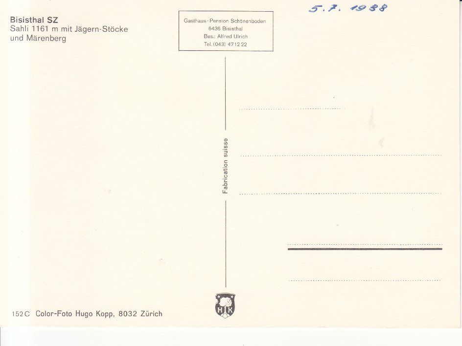 Cartoline postali: Bisisthal Sahli 1988 – Usato da Bürglen TG venduto da StampGraf 1