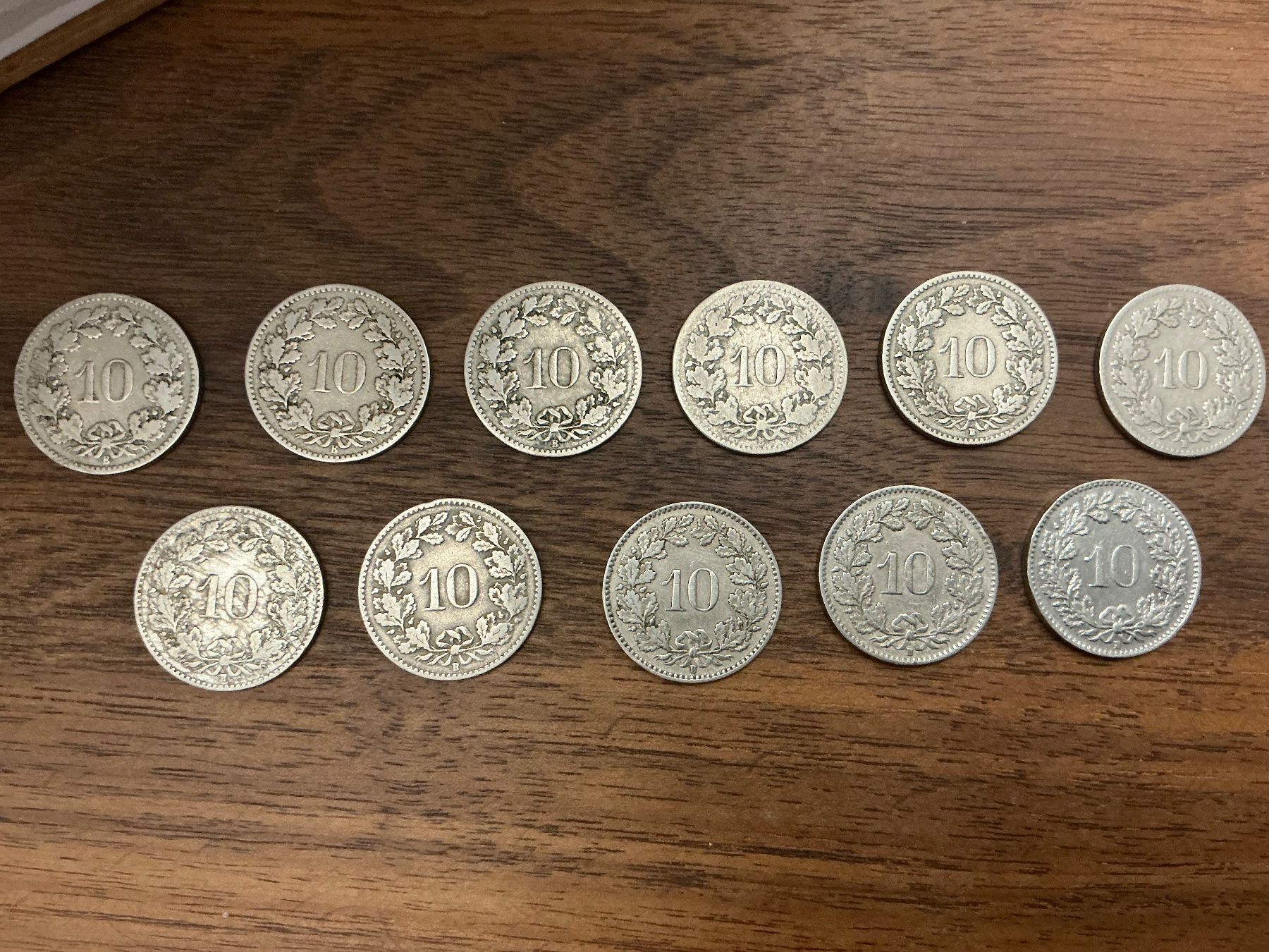 Tutti le monete: 11 x 10 Rappen – Usato da Unterägeri venduto da Peter135 1