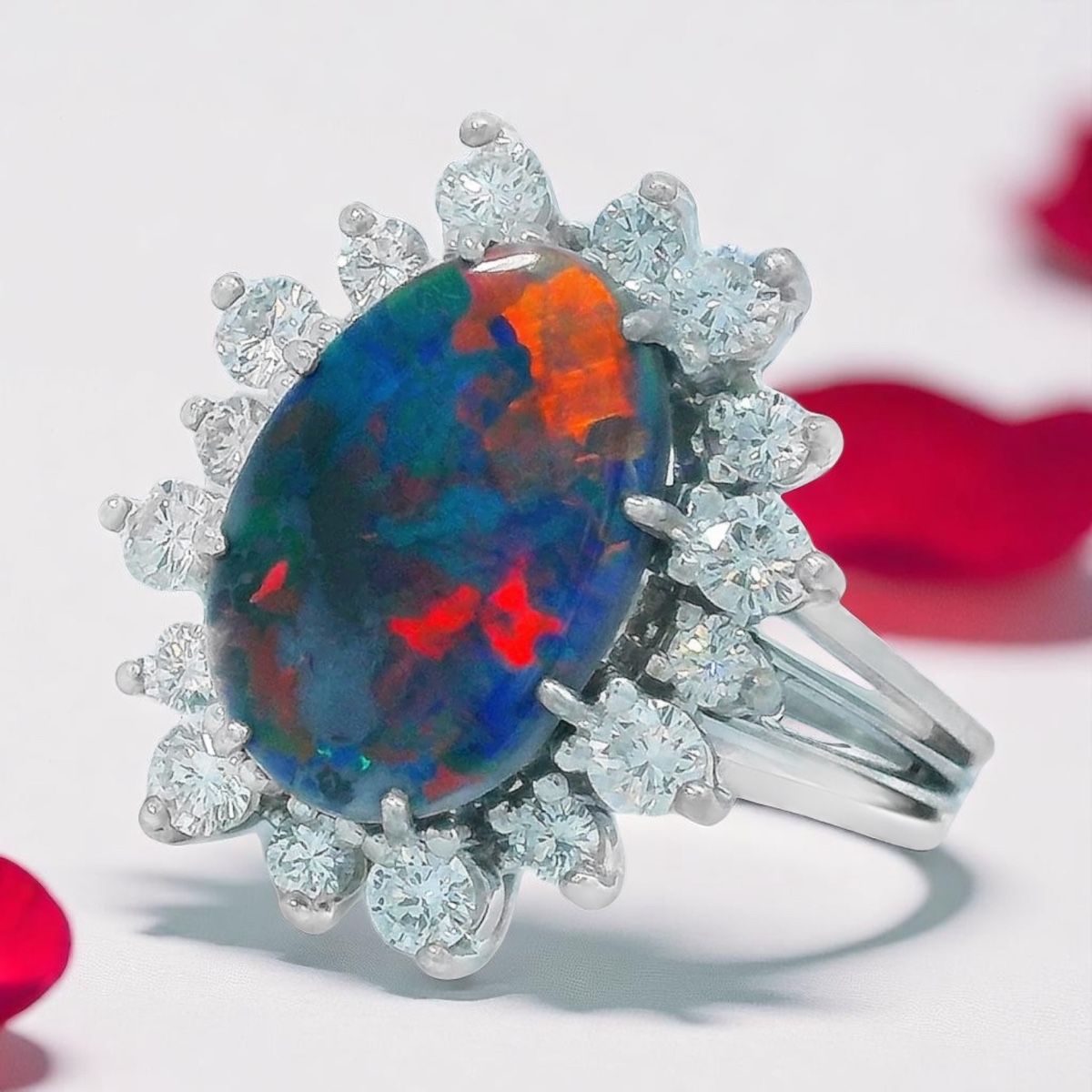 Anelli: Spektakulärer Opal-Diamantring in 18k Gold, Rotfeuer – Usato da Embrach venduto da estzeh1 2
