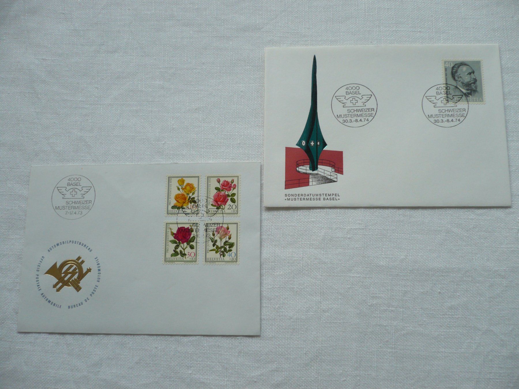 Alle Briefmarken: 1973 / 74 2 Belege MUBA – Gebraucht aus Zürich von saltandpepper008